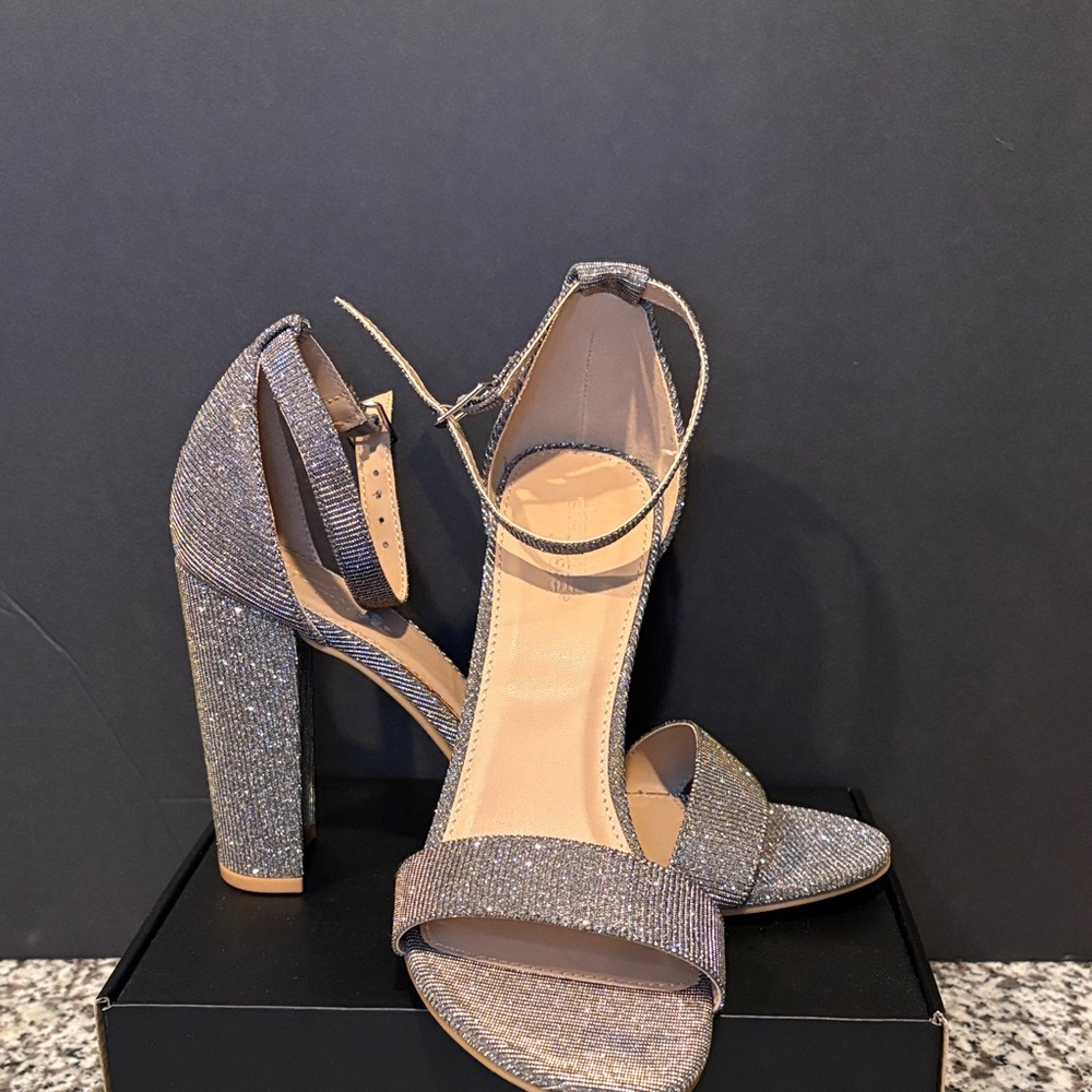 Elegant Glitter Block Heel Sandals